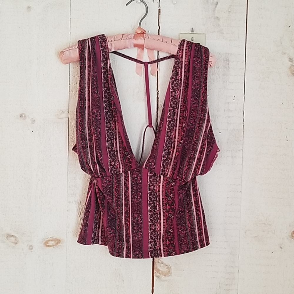 Free People Burgundy Floral/Paisley Top